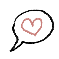 Hand-drawn speech bubble with a pink heart